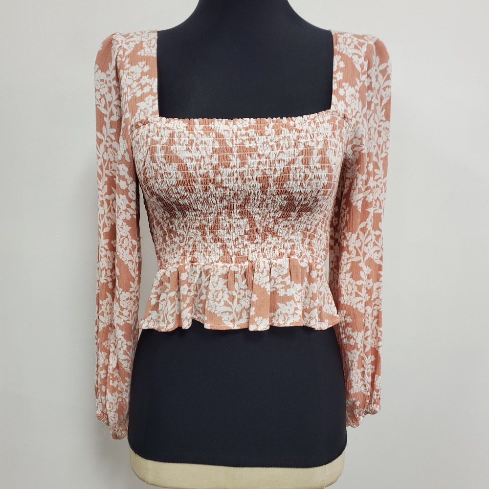 Shein Womens Gauzy Smocked Cropped Fairy Coquette Top Size S Pink Dainty Stretch